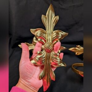 Vintage Brass 10" Gold Leaf Whimsy Curtain Tie Backs Victorian Fairy Royal 4ct